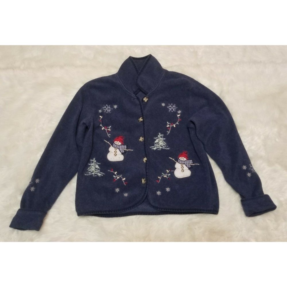 Women's Holiday Lodge by North Crest Snowman Fleece Jacket - Size Medium (10-12)